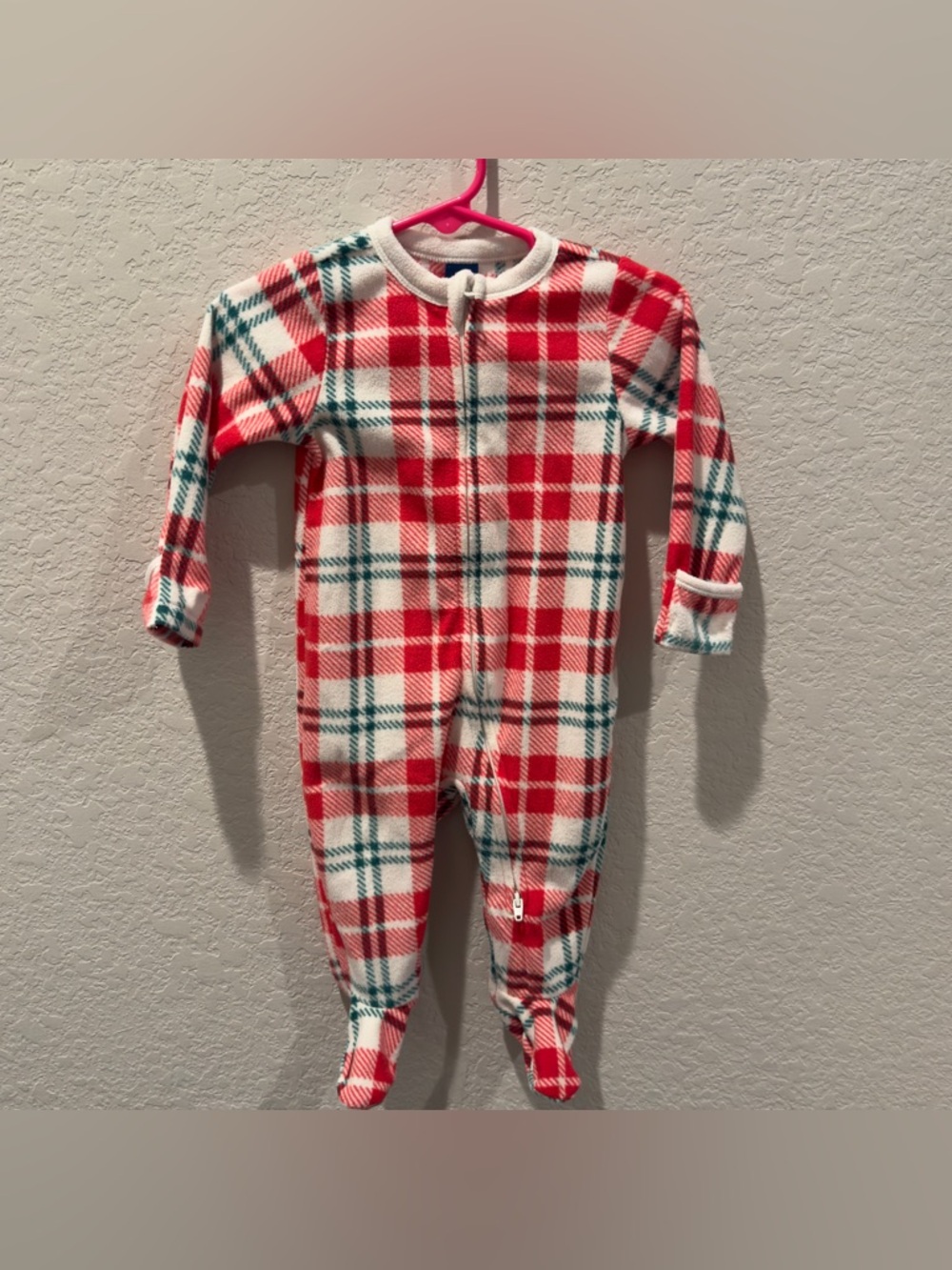 Old Navy Red Plaid Fleece Footed One-Piece